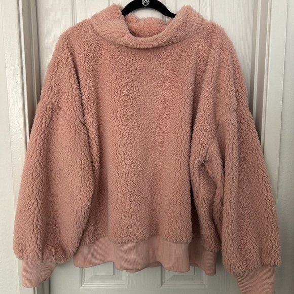 EUC, Gap Sherpa Pullover Sweater, Pink, Women's Size 2XL, with Mockneck - Picture 2 of 4